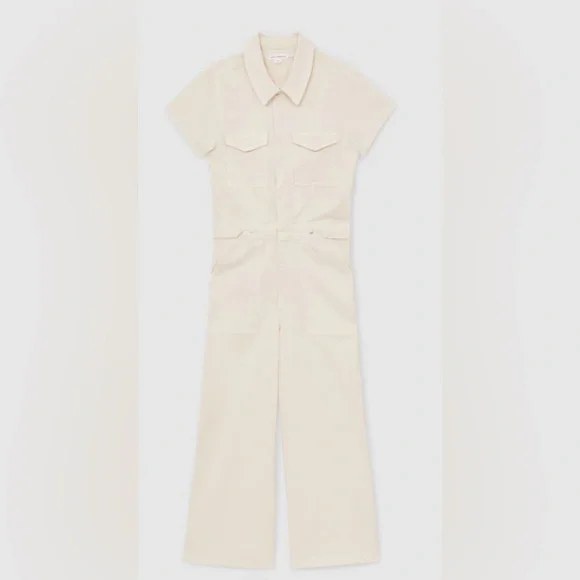 Good American Fit For Success Twill Palazzo Crop Jumpsuit in Ecru, Size: Large - Picture 6 of 14